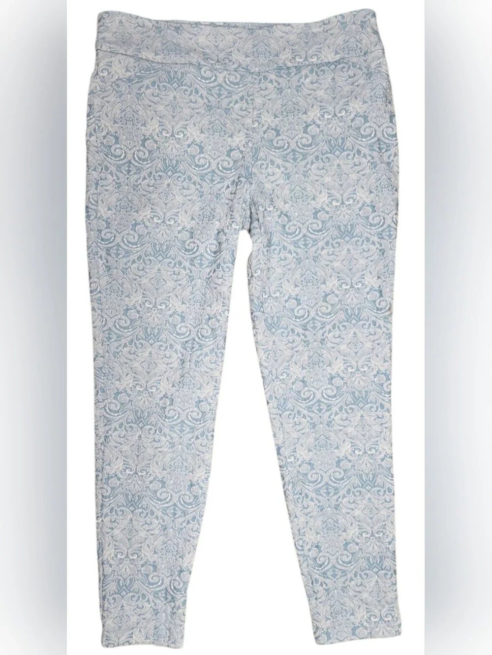 White Lace On Sky Blue  Lace Textured Ankle Cropped Capri Pants 12